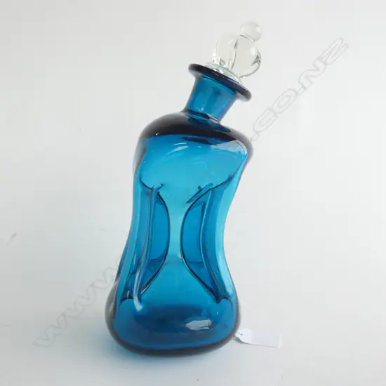 A Holmegaard blue decanter, Kluk Kluk, by Jacob Bang,